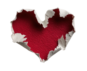 Red heart shape torn from white paper