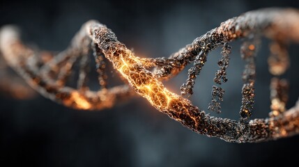 Glowing DNA helix with neural-patterned strand, symbolizing biological complexity.