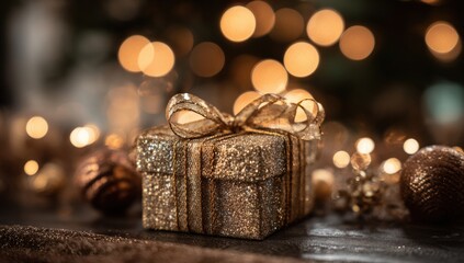 Golden gift box with bokeh lights (1)