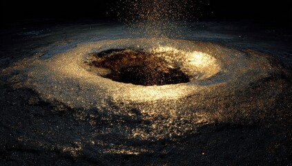 Cosmic crater, golden dust, dark space