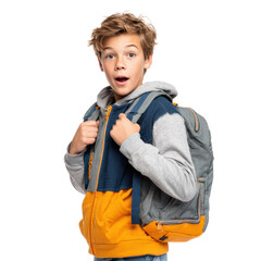 Surprised Boy with Backpack On Transparent Background