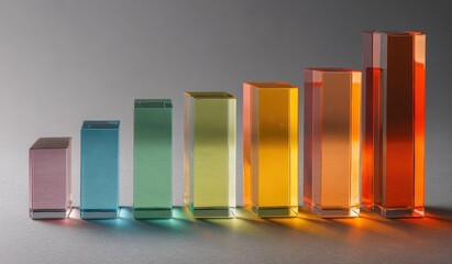 Colorful translucent rectangular bars arranged in a gradient pattern