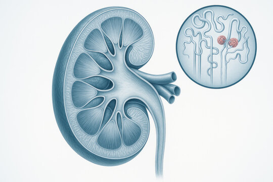 Human Kidney Anatomy Illustration: Nephron Structure Detailed, Medical Diagram [Illustration]