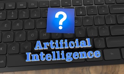 AI Enigma: A digital enigma unfolds with 'Artificial Intelligence' emblazoned atop a keyboard, punctuated by a question mark.