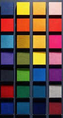 Colorful fabric swatches arranged in a grid