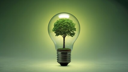Lightbulb with growing tree inside, conveying sustainability and green innovation.