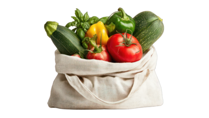 Fresh vegetables in a reusable tote bag
