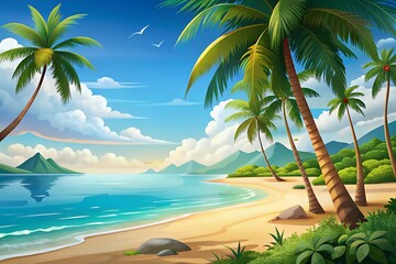 Obraz premium Tropical paradise beach with palm trees and turquoise water