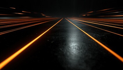 Dark futuristic road with glowing lines