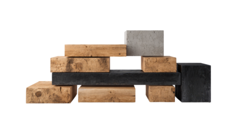 Stacked blocks of wood and concrete
