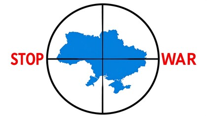 Ukraine in a crosshair, with text STOP and WAR