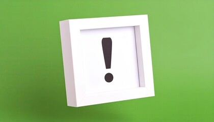 A white framed exclamation point graphic against a vibrant green background.  The frame is a simple square, and the exclamation point is centered and bold.  The image is clean and modern