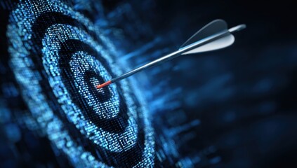 Arrow hitting target with digital code background