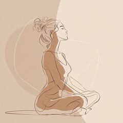 One line minimalist artwork of a woman sitting in lotus position reflects inner peace, meditation, and harmony.