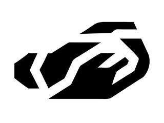 Abstract black and white graphic illustration featuring an angular and geometric design element shape