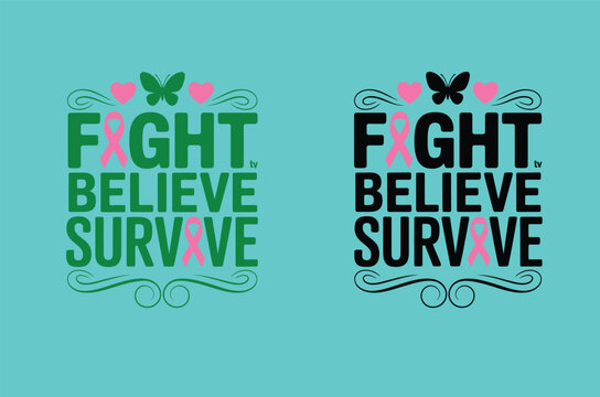 Fight believe survive breast cancer awareness typography with butterflies - Powered by Adobe