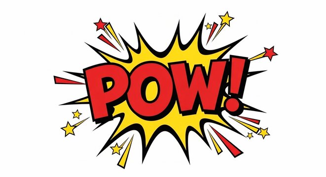 Dynamic Pow in Comic Book Style: A bold and dynamic Pow exclamation in the style of a comic book panel.