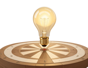 d minimal dartboard with a lightbulb. gold archivement concept. 3d illustration.