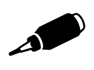Illustration of a black glue applicator bottle with a long nozzle and a white background shown here