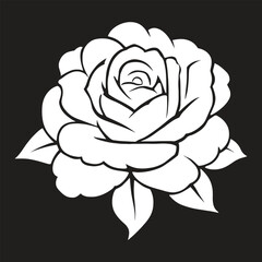 A beautiful vintage black rose vector illustration with delicate floral patterns and ornamental leaves