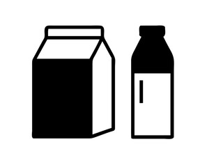 Illustration of a milk carton and a bottle with a label in black and white minimalist design style