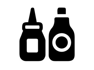 Illustration of two condiment bottles one with a pointed nozzle and one with a circular label design