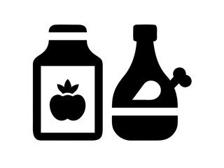 Illustration of two bottles one with an apple and the other with a bone on a plain white background