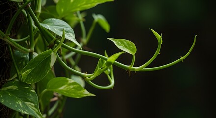 A close-up of new Pothos plant leaves