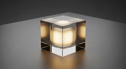 Illuminated sphere contained within a transparent cube, minimalistic design