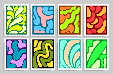 Abstract organic shapes background set with bold colorful compositions. Fluid and dynamic forms graphic element. Modern art layouts for posters, covers, and banner design.