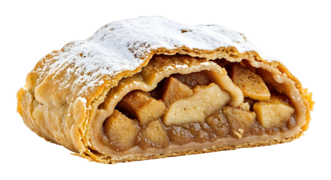 Apple strudel with powder , isolated on transparent background, png