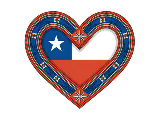 Vibrant heart shape embellished with chilean flag colors and traditional patterns love concept