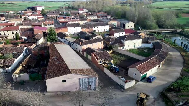 Aerial view of San Pelayo Romanesque Abbey and cemetery in Arenillas de San Pelayo