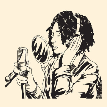 Cute singer singing over the microphone 