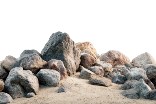 A pile of rocks on sand.  Close-up, horizontal - Powered by Adobe