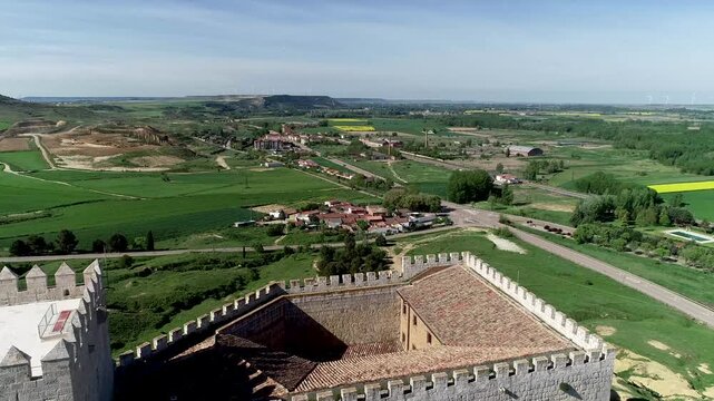 Castle of Monzon de Campos in Palencia overlooking rural farmlands