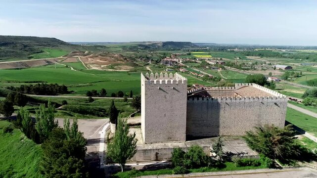 Castle of Monzon de Campos in Palencia overlooking rural farmlands