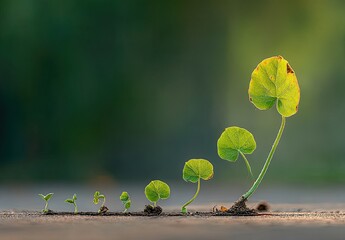 A series of young plants growing upward, depicting growth and development