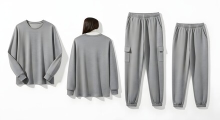 Cozy Gray Sweatsuit Long Sleeve Shirt Joggers Flatlay Photography