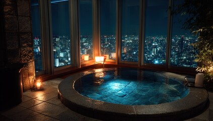 Obraz premium Panoramic city view hot spring at night