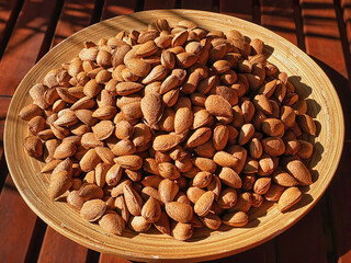 Almonds in a wooden bowl