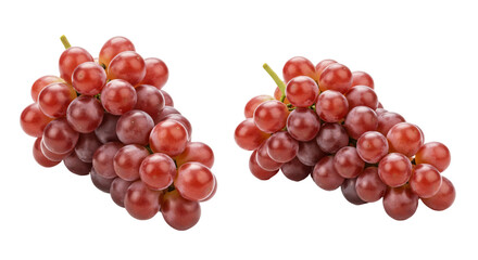 Obraz premium Two fresh bunches of ripe red seedless grapes with stems isolated on a white background.