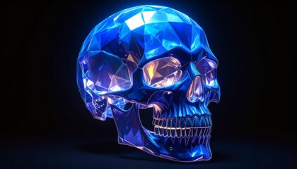 Glowing Blue Skull Sculpture