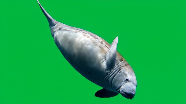 dugong in the water isolated with green screen background