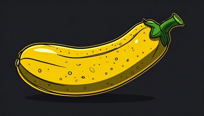 A vibrant illustration of a stylized banana, rendered in bold graphic design, set against a dark background.