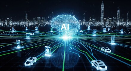Fototapeta premium Ai revolution analyzing machine learning trends in urban environments with digital connectivity