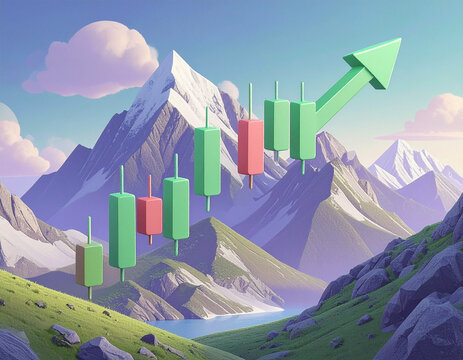 3d minimal data analysis icon. soaring finances. stock up. Strengthening currency. ca