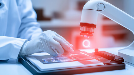 Scientist Analyzing Sample Under Microscope in Laboratory