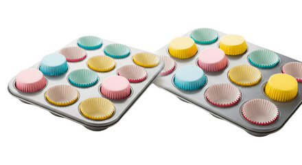 Colorful Cupcake Liners in Metal Baking Pan.
