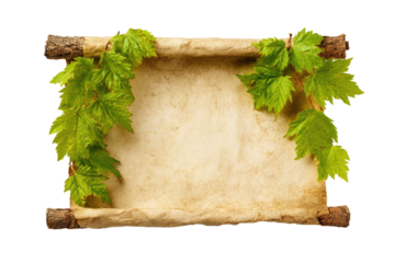 Aged parchment scroll adorned with leafy vines